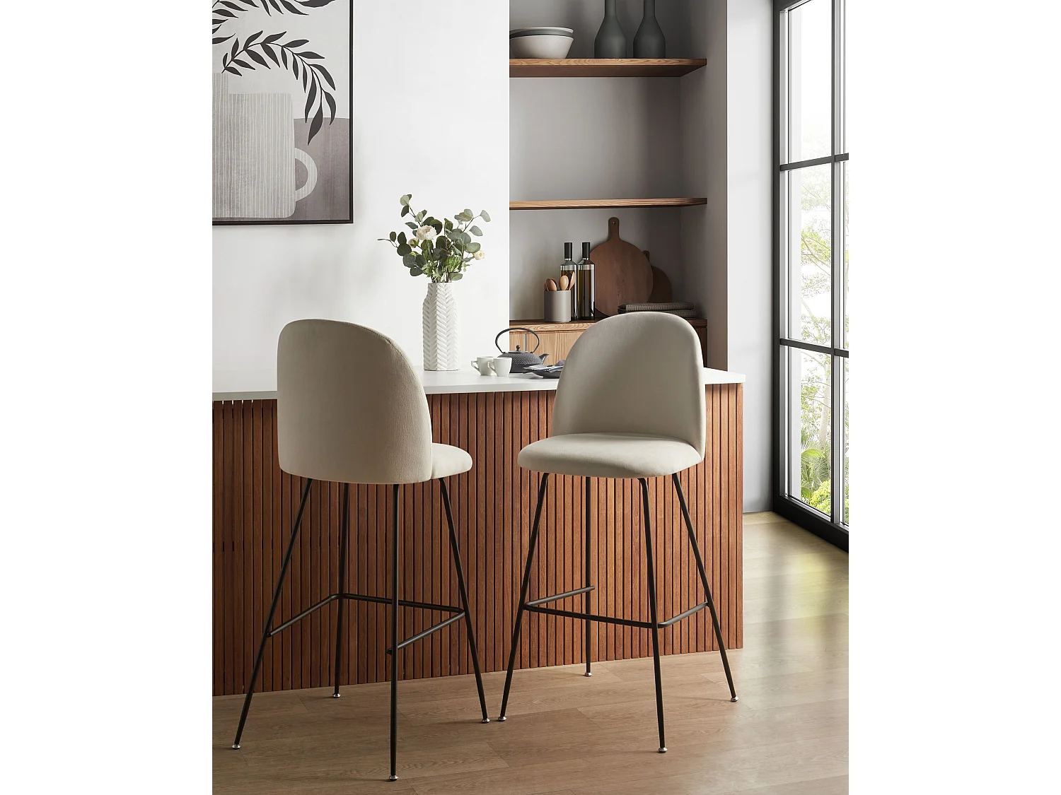 Set mit 2 Barstühlen ARCOLA Samtstoff Cremeweiss