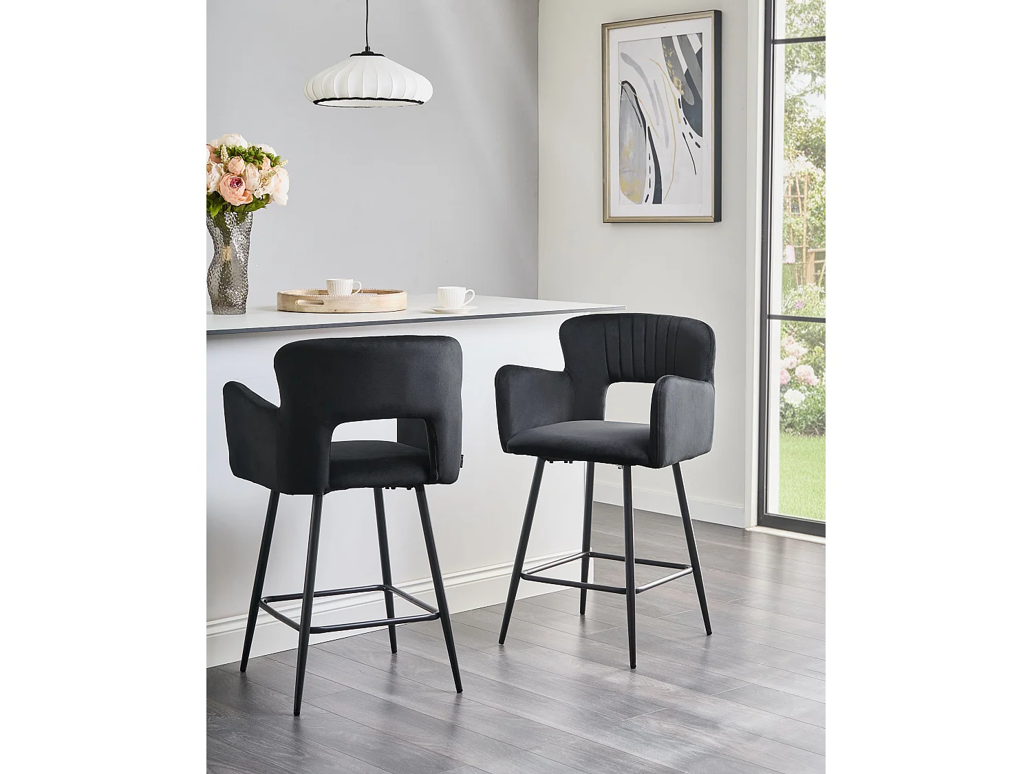 Lot de 2 chaises de bar SANILAC Velours Noir