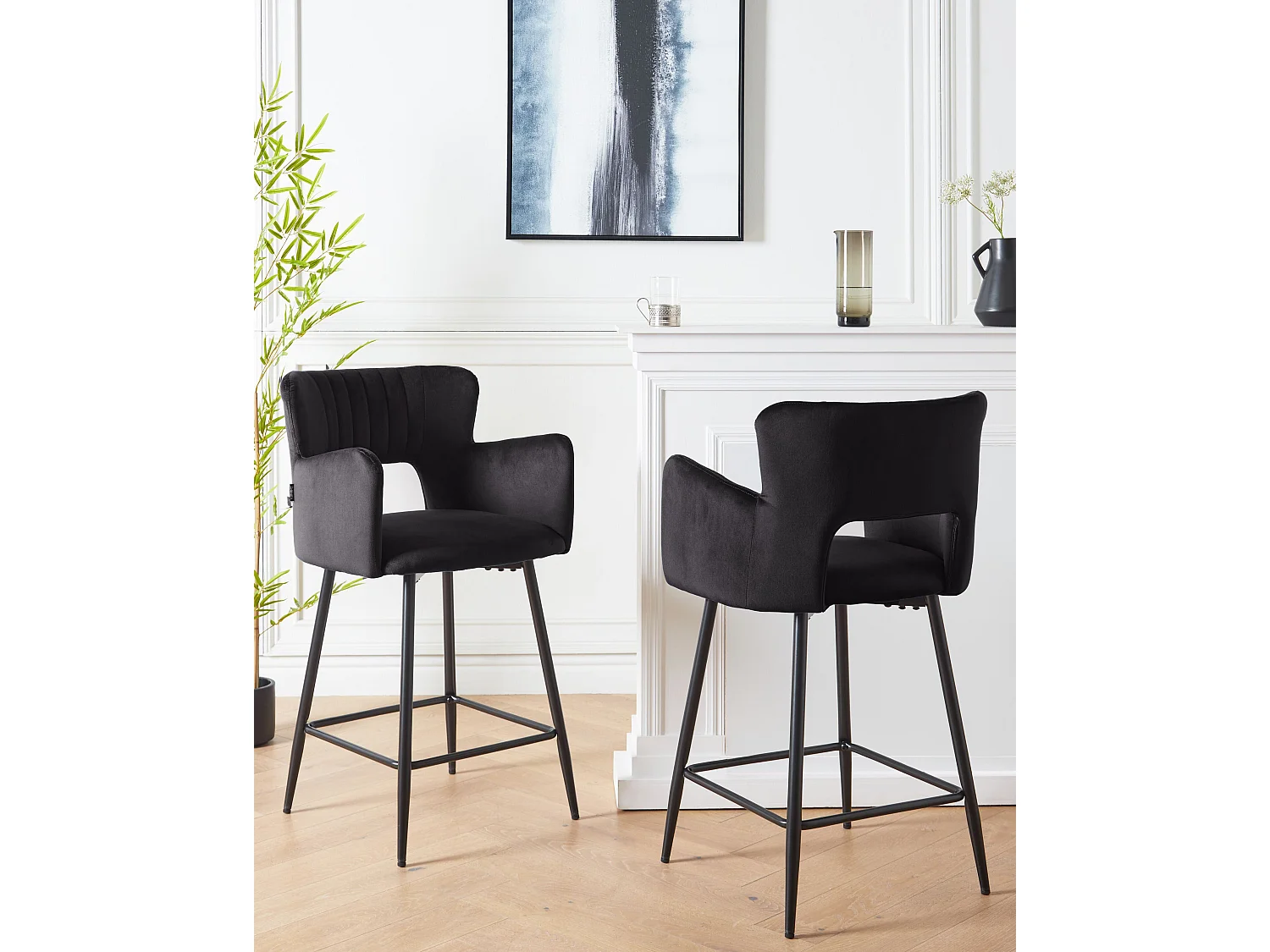 Set mit 2 Barstühlen SANILAC Samtstoff Schwarz