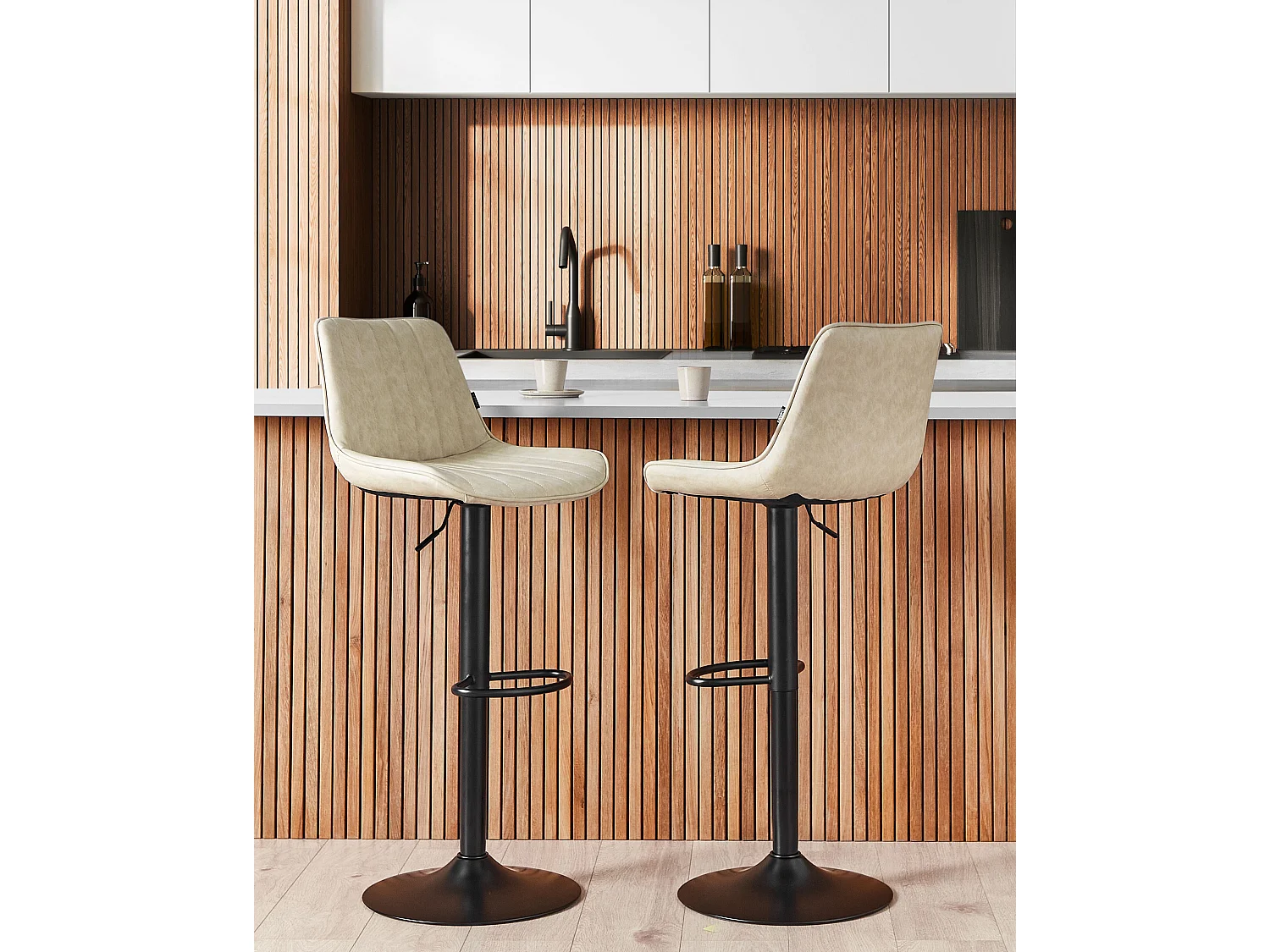 Lot de 2 chaises de bar DUBROVNIK Cuir PU Beige clair