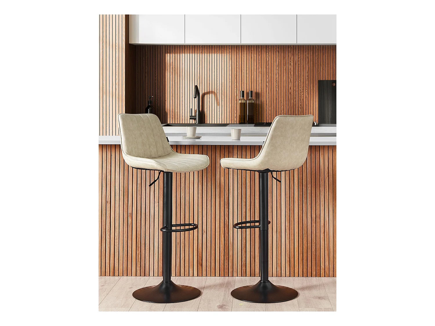 Barhocker 2er Set Kunstleder beige Metallgestell höhenverstellbar Dubrovnik