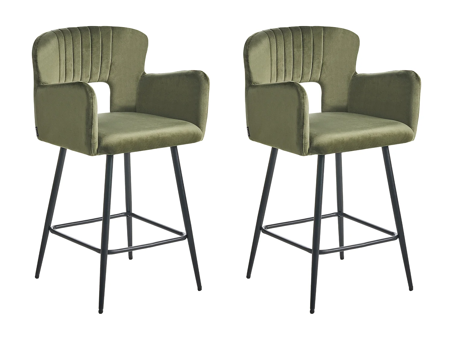 Lot de 2 chaises de bar SANILAC Velours Vert olive
