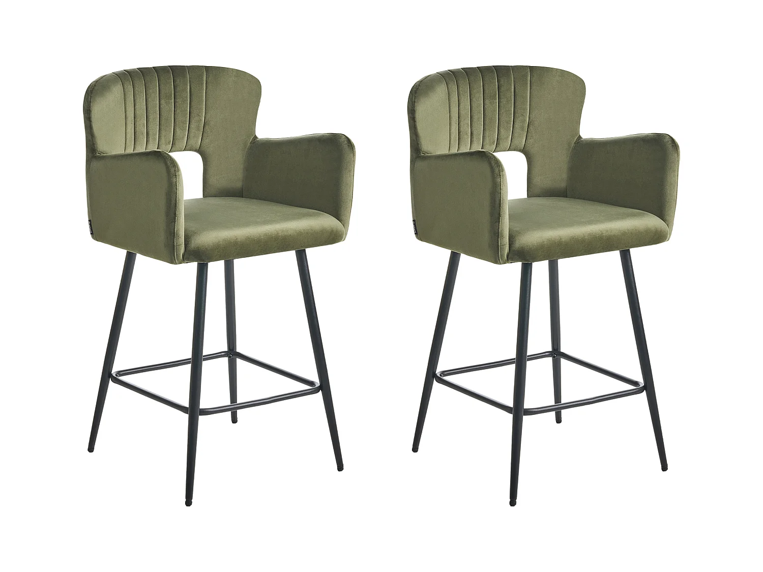Lot de 2 chaises de bar SANILAC Velours Vert olive