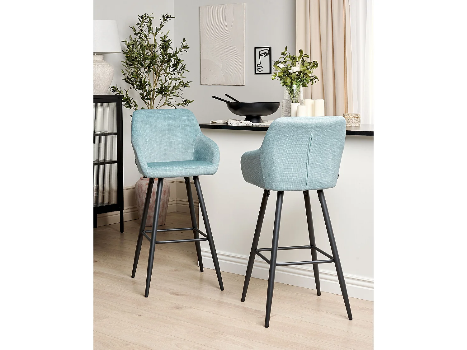 Lot de 2 chaises de bar CASMALIA Velours Bleu clair