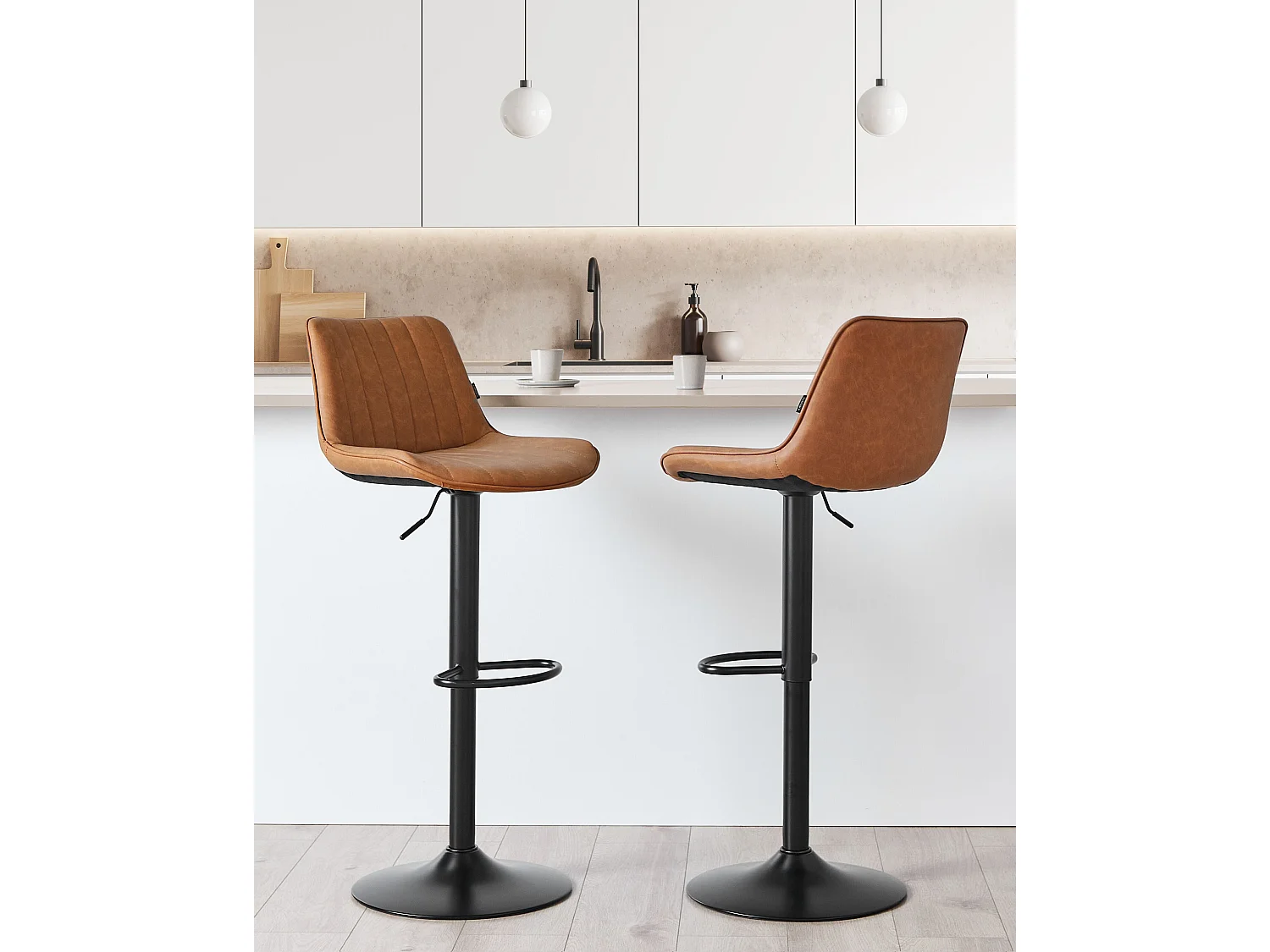 Lot de 2 chaises de bar DUBROVNIK Cuir PU Marron doré