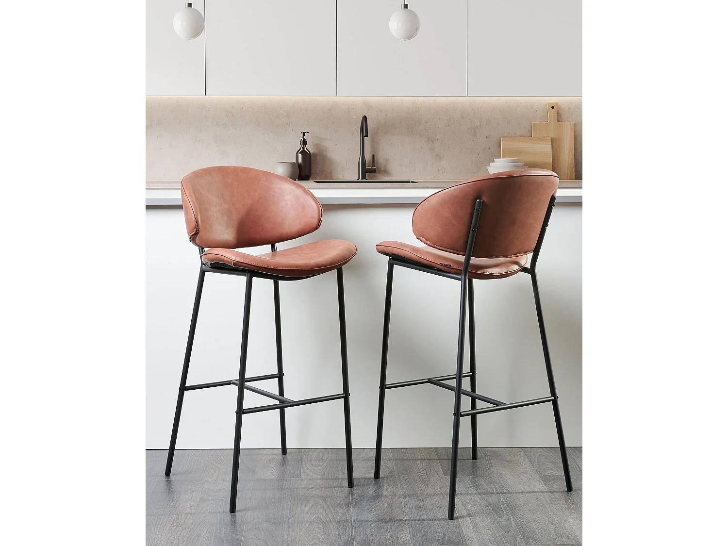 Lot de 2 chaises de bar KIANA Cuir PU Marron