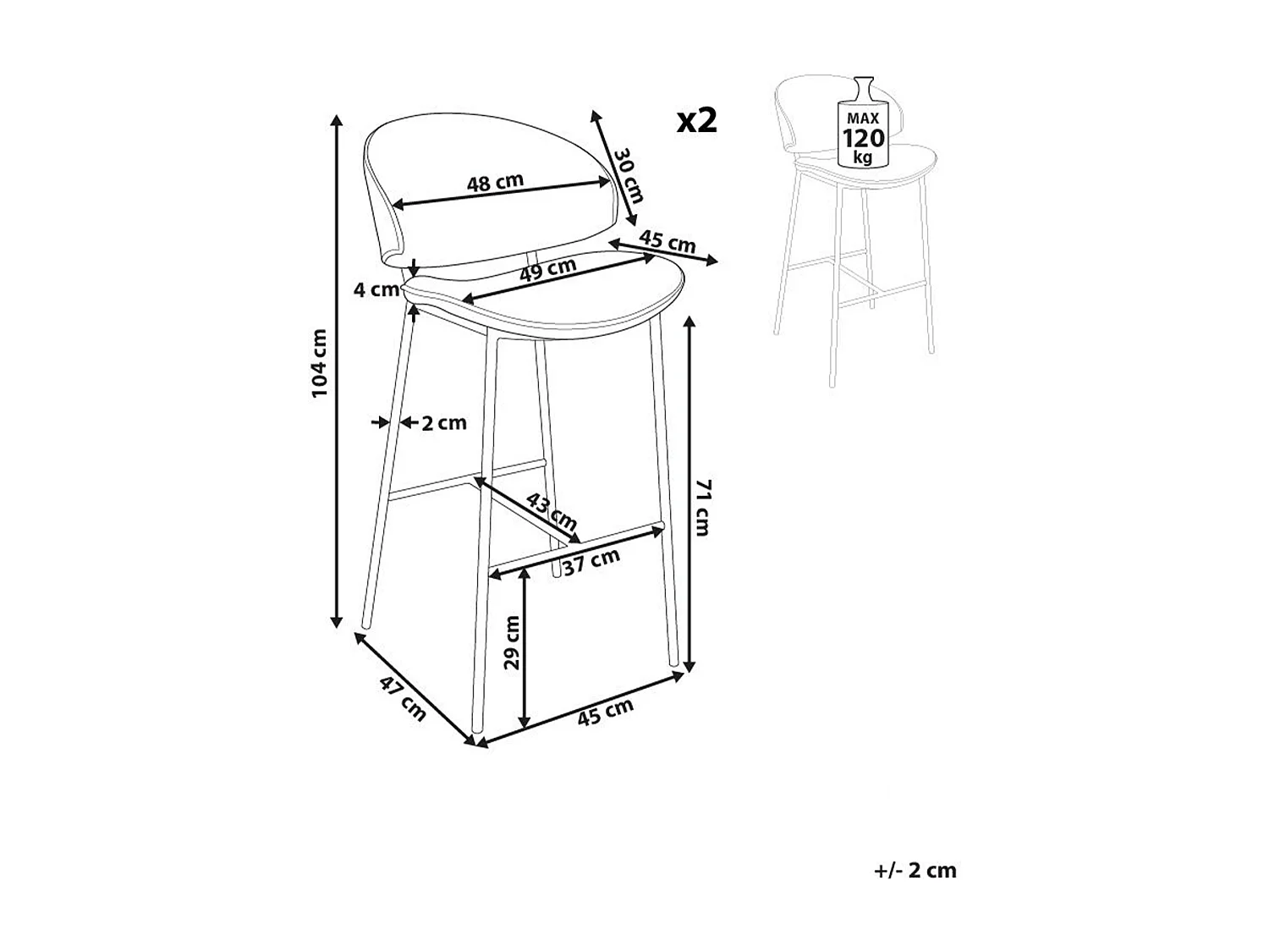 Lot de 2 chaises de bar KIANA Cuir PU Marron