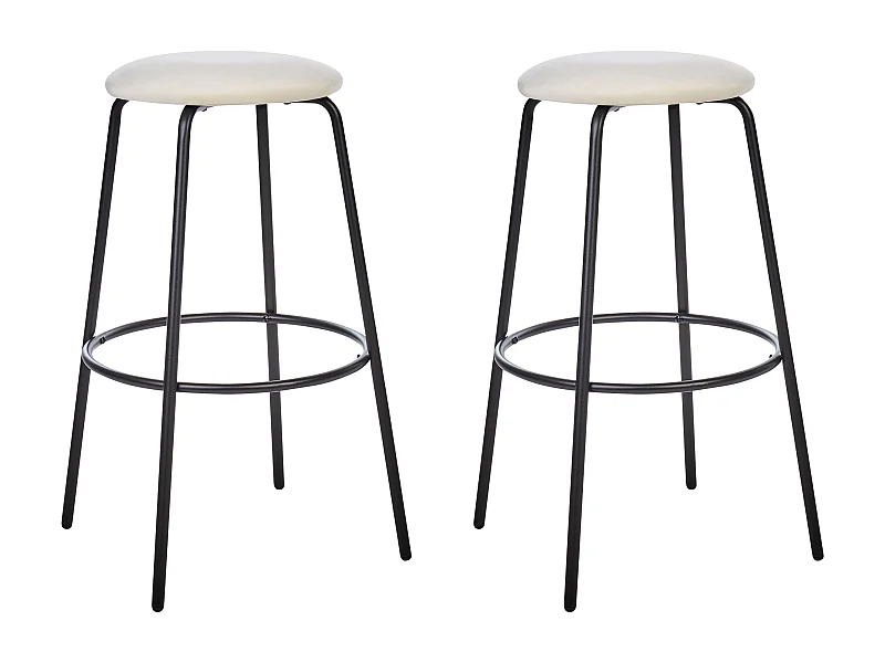 Lot de 2 chaises de bar MORTON Velours Blanc cassé