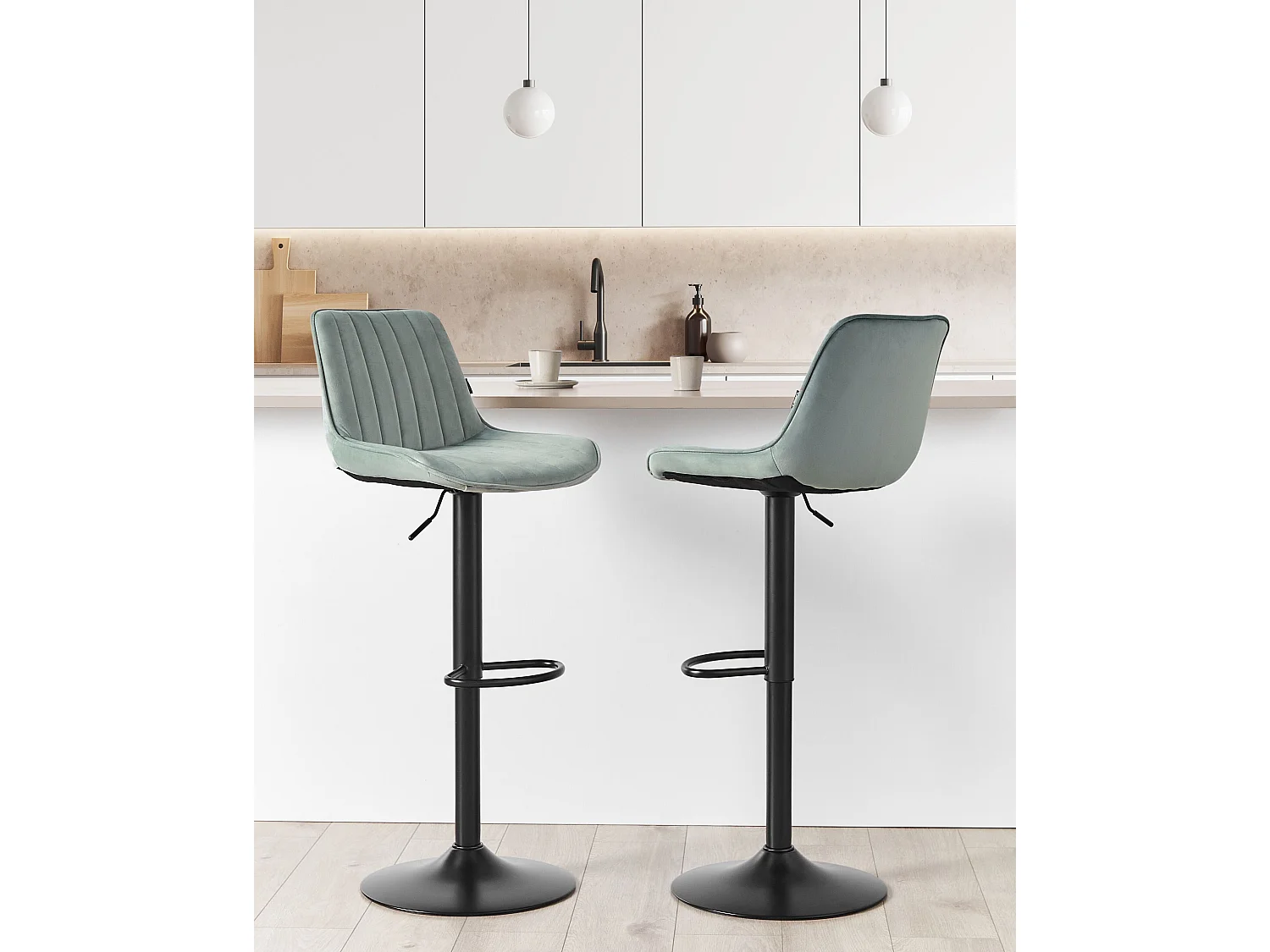 Lot de 2 chaises de bar DUBROVNIK Velours Vert menthe