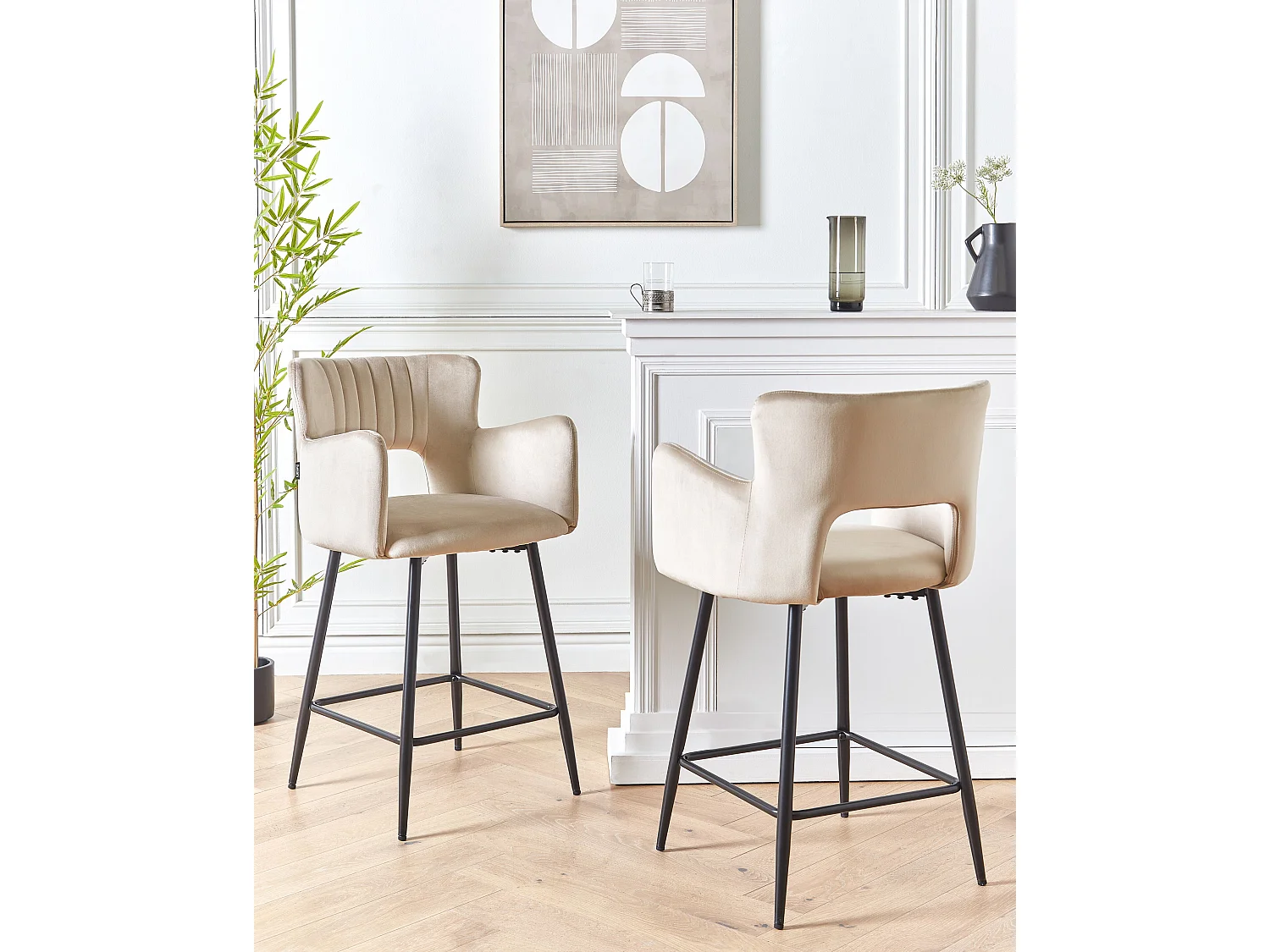 Lot de 2 chaises de bar SANILAC Velours Taupe