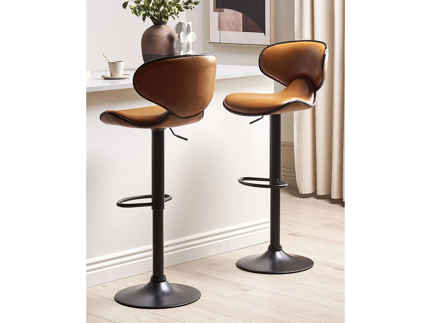 Lot de 2 chaises de bar CONWAY Cuir PU Marron doré