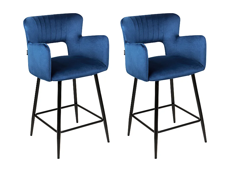 Lot de 2 chaises de bar SANILAC Velours Bleu marine