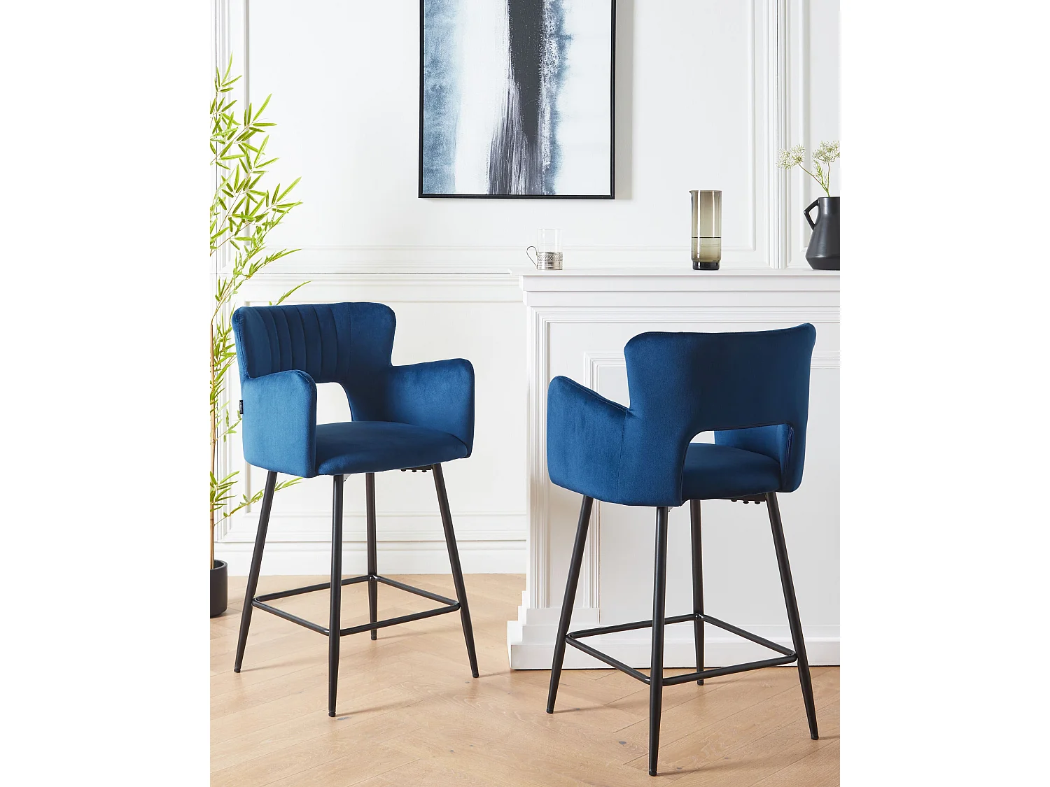 Lot de 2 chaises de bar SANILAC Velours Bleu marine