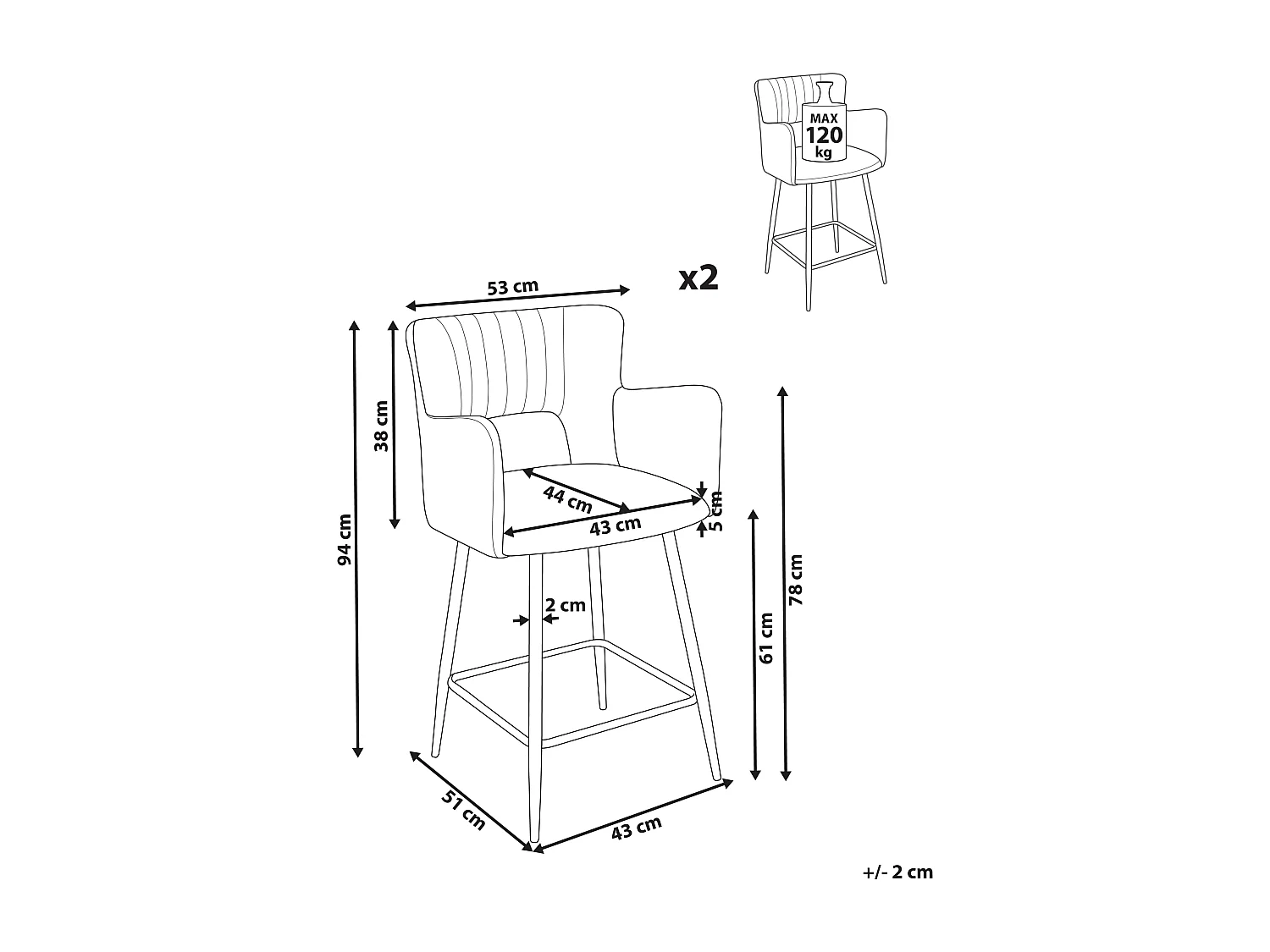Lot de 2 chaises de bar SANILAC Velours Bleu marine