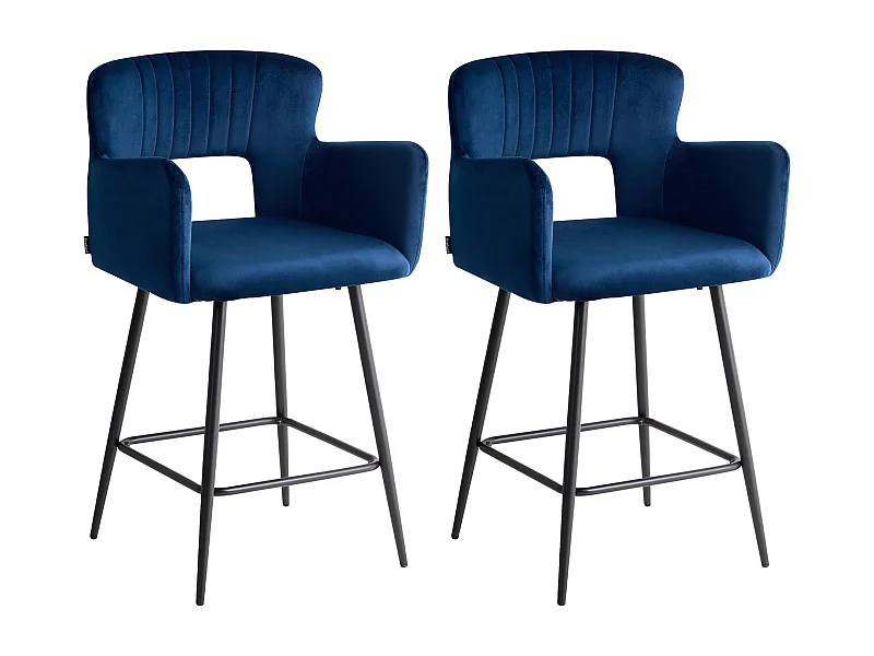 Set di 2 sedie alte SANILAC Velluto Blu marino