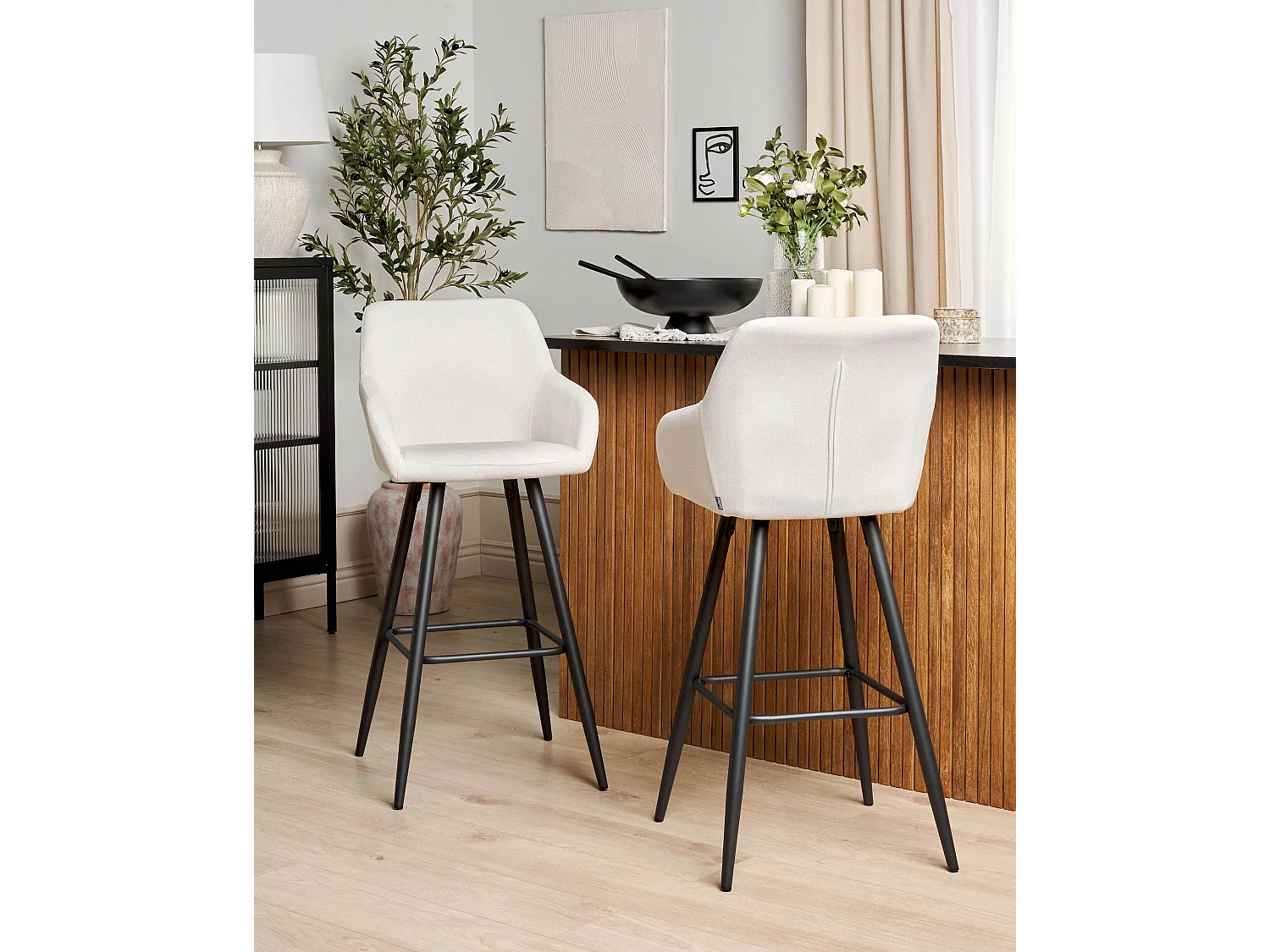 Lot de 2 chaises de bar CASMALIA Velours Blanc cassé