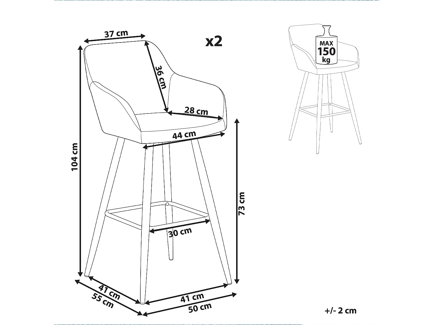 Lot de 2 chaises de bar CASMALIA Velours Blanc cassé