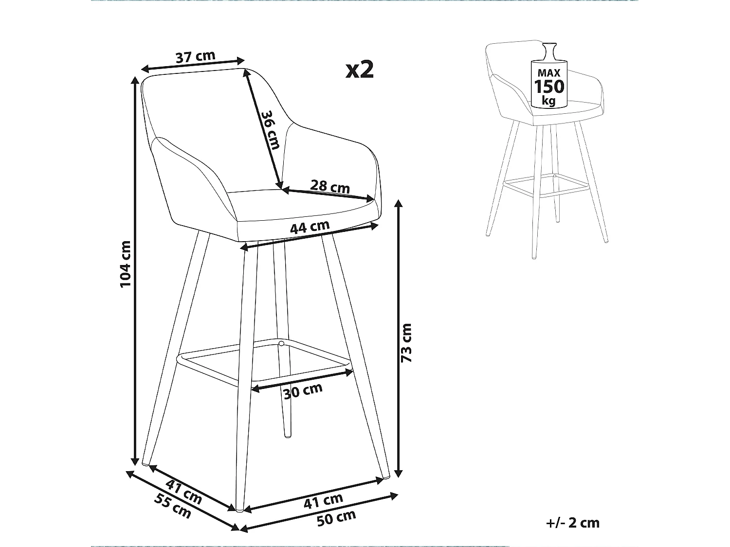 Lot de 2 chaises de bar CASMALIA Velours Blanc cassé