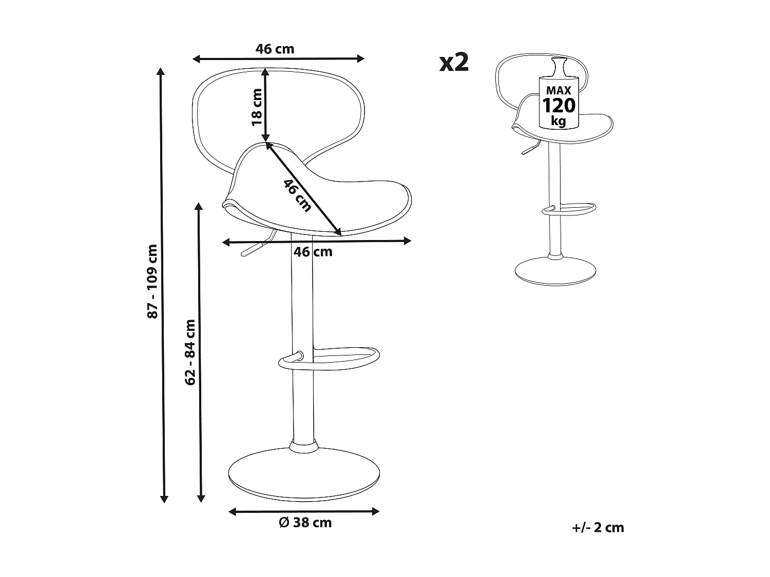 Barhocker 2er Set Kunstleder schwarz Metallgestell höhenverstellbar Conway II