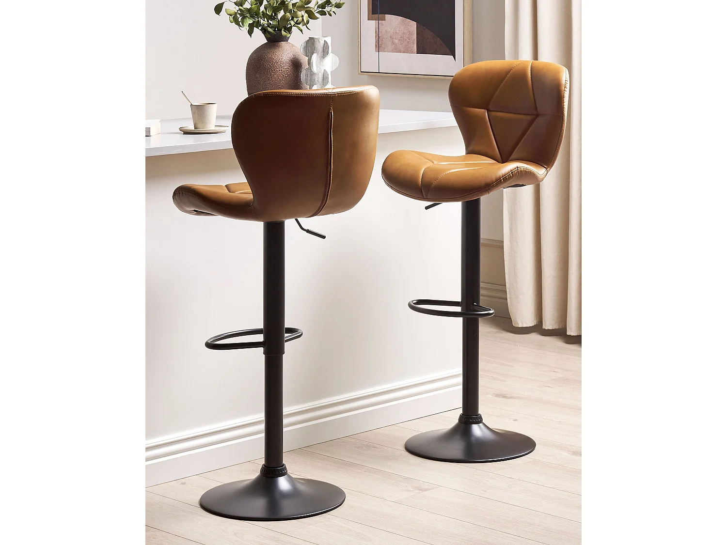 Lot de 2 chaises de bar VALETTA Cuir PU Marron doré