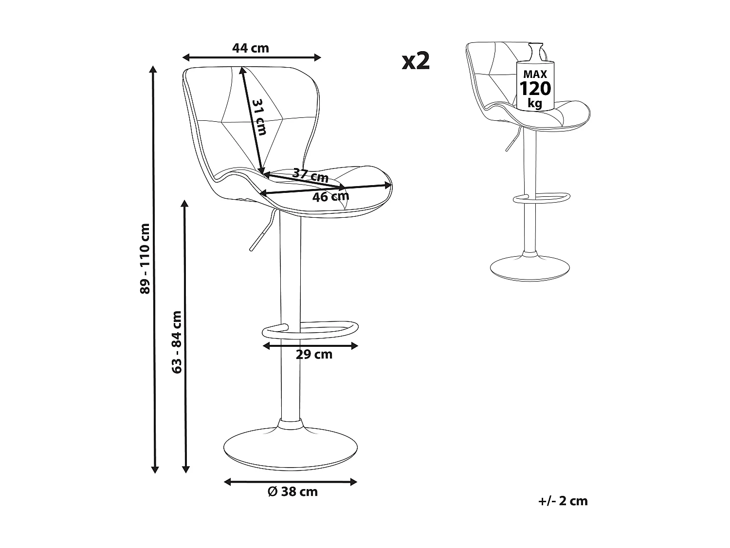 Lot de 2 chaises de bar VALETTA Cuir PU Marron doré