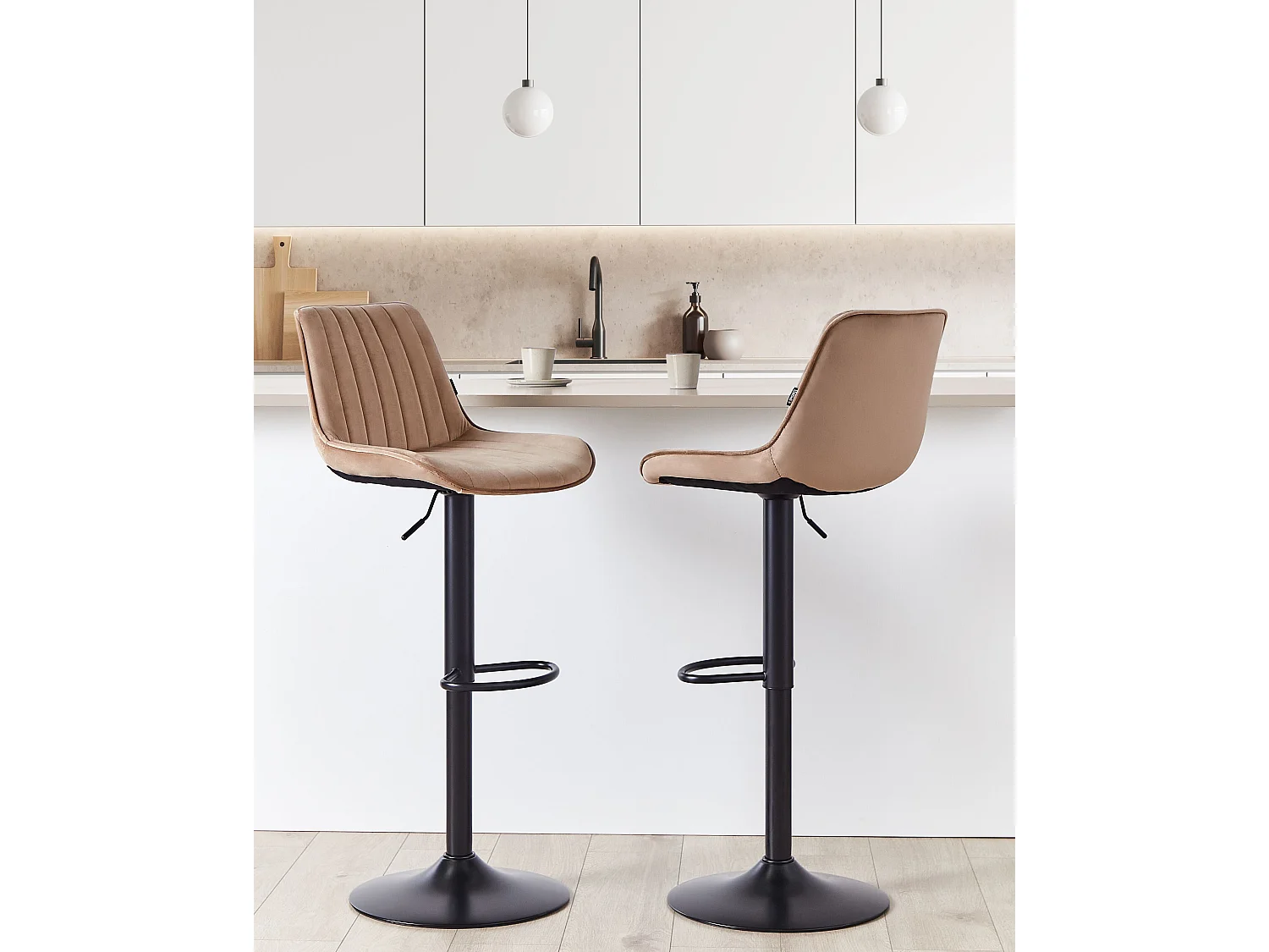 Lot de 2 chaises de bar DUBROVNIK Velours Marron clair