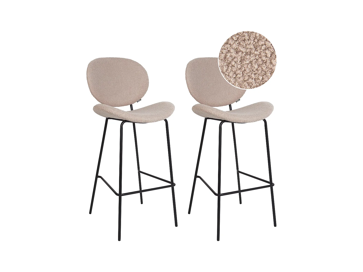 Lot de 2 chaises de bar LUANA Bouclé Beige clair