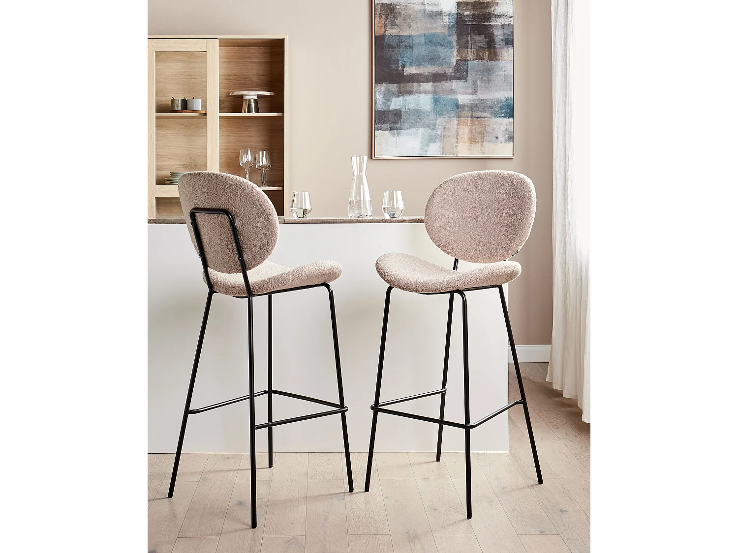 Set mit 2 Barstühlen LUANA Bouclé Hellbeige