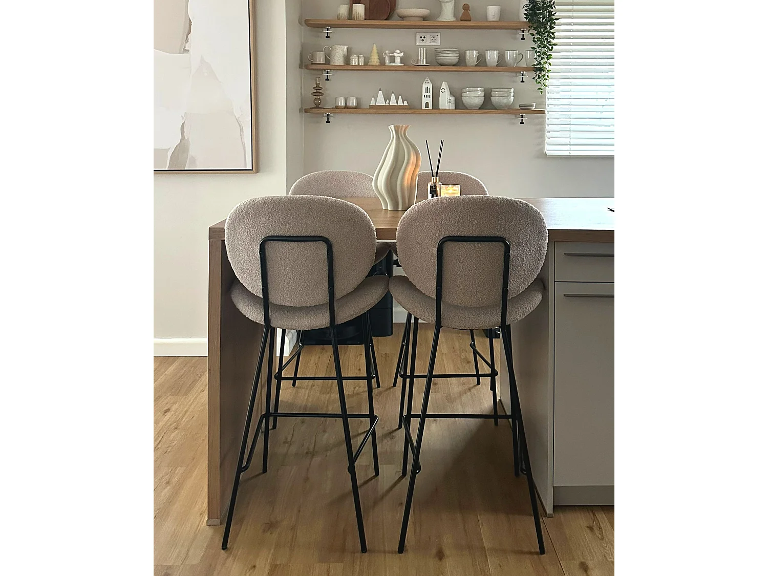 Set van 2 barstoelen LUANA Bouclé Lichtbeige