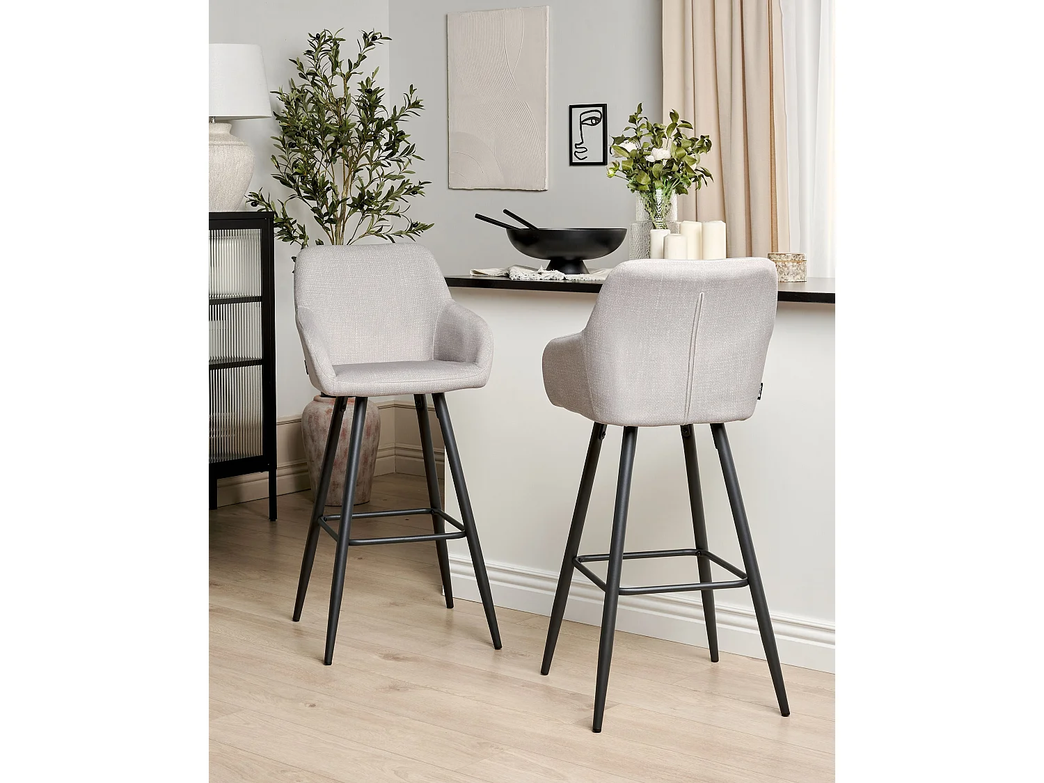 Lot de 2 chaises de bar CASMALIA Velours Taupe