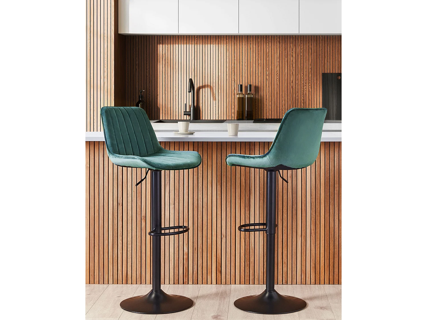 Lot de 2 chaises de bar DUBROVNIK Velours Vert émeraude