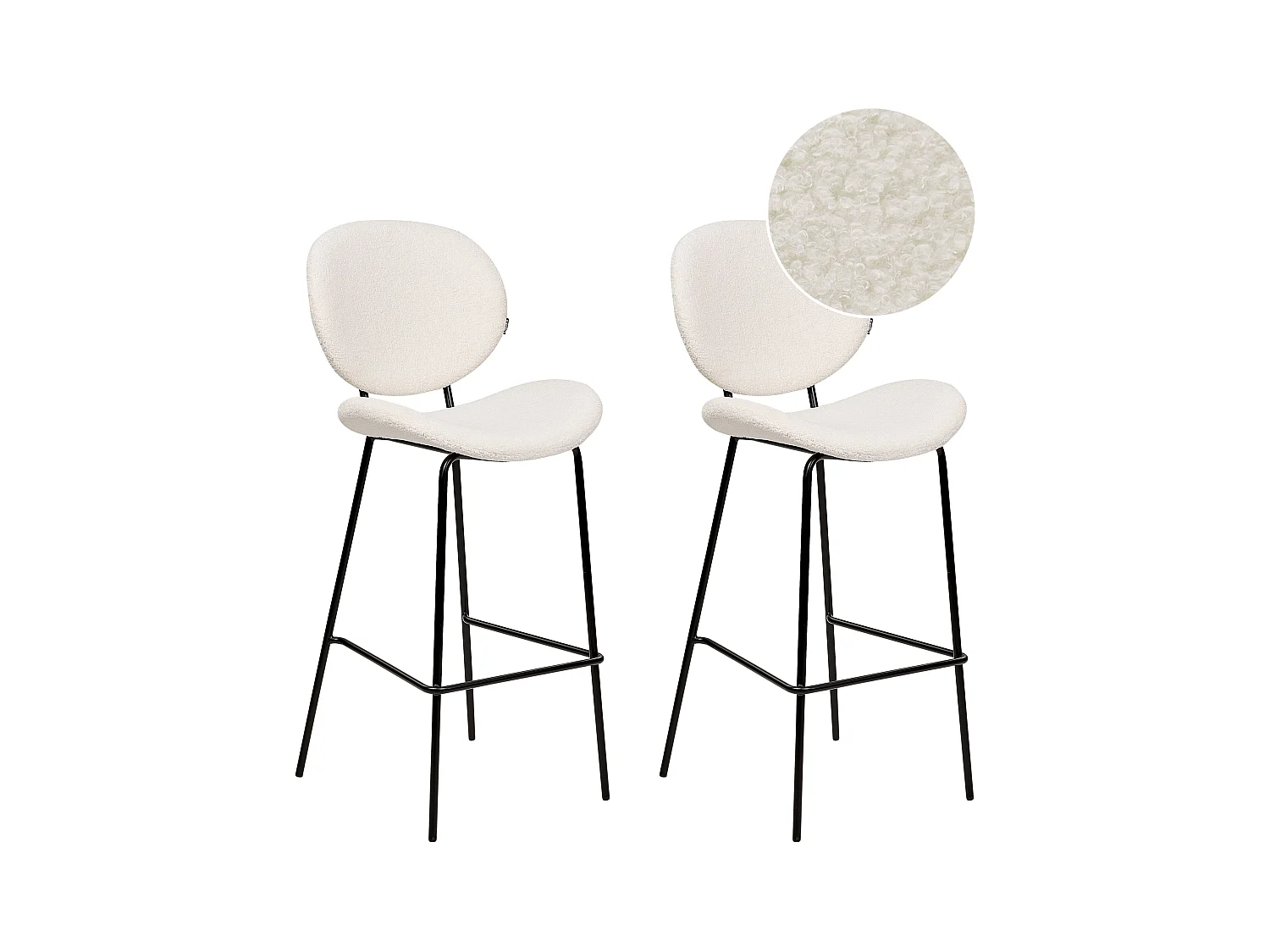 Lot de 2 chaises de bar LUANA Bouclé Blanc