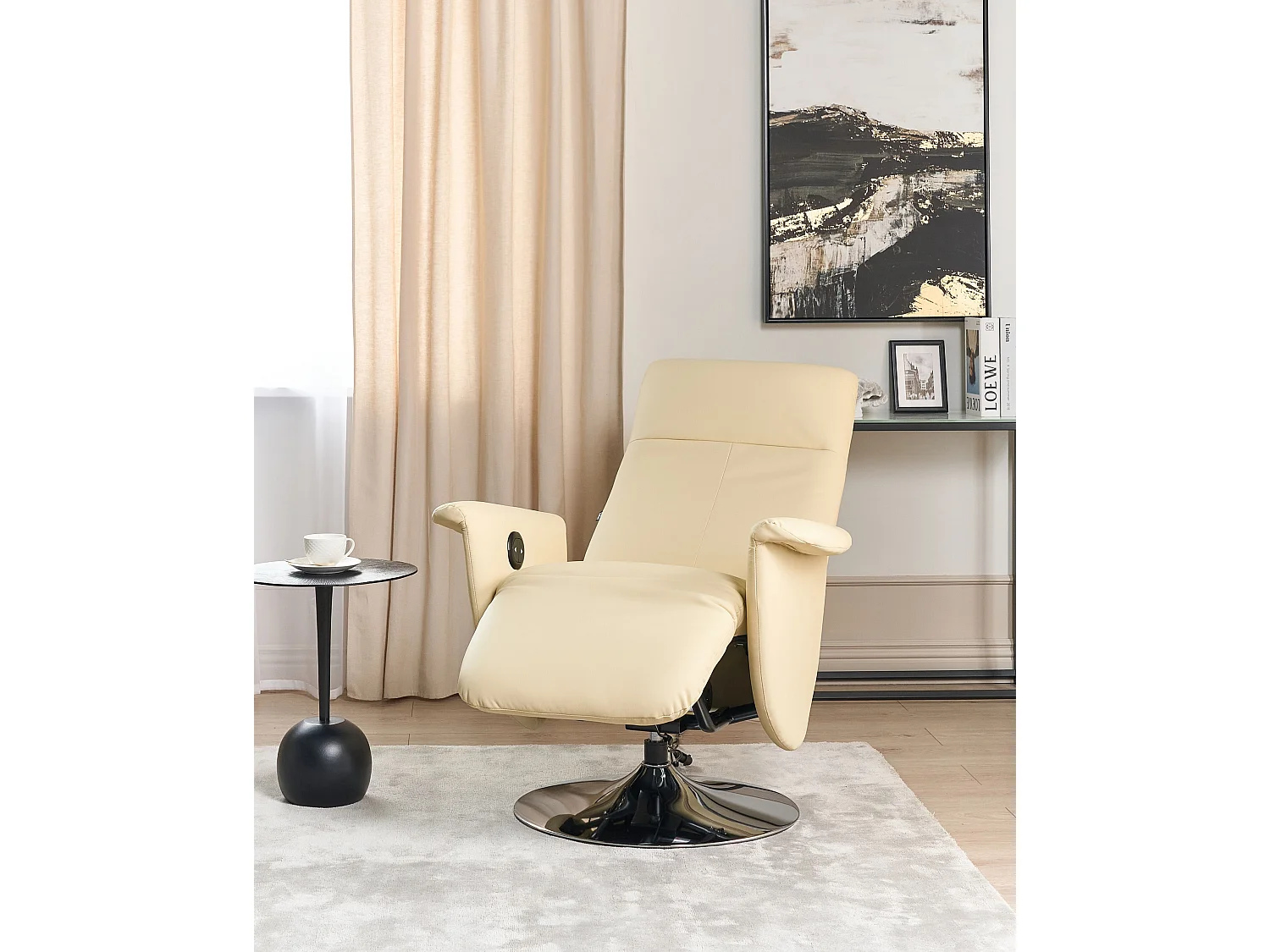 Eleganter Wohnzimmer Sessel Kunstleder weiß elektrisch verstellbar Prime