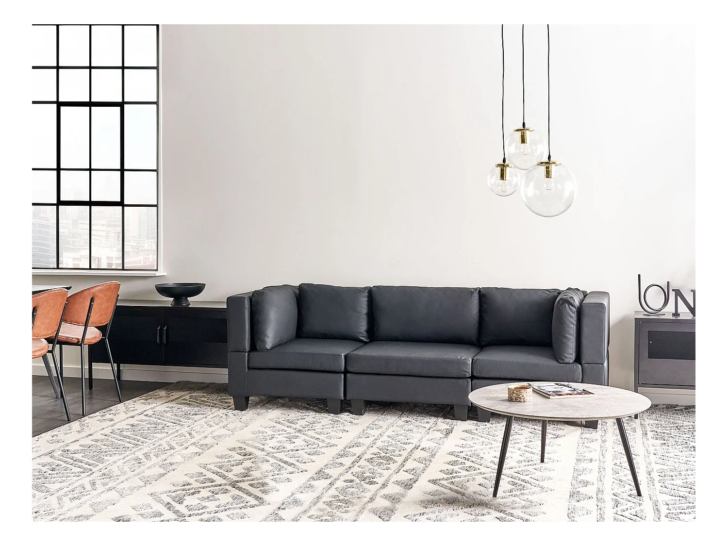 Canapé modulable 3 places UNSTAD Cuir PU Noir
