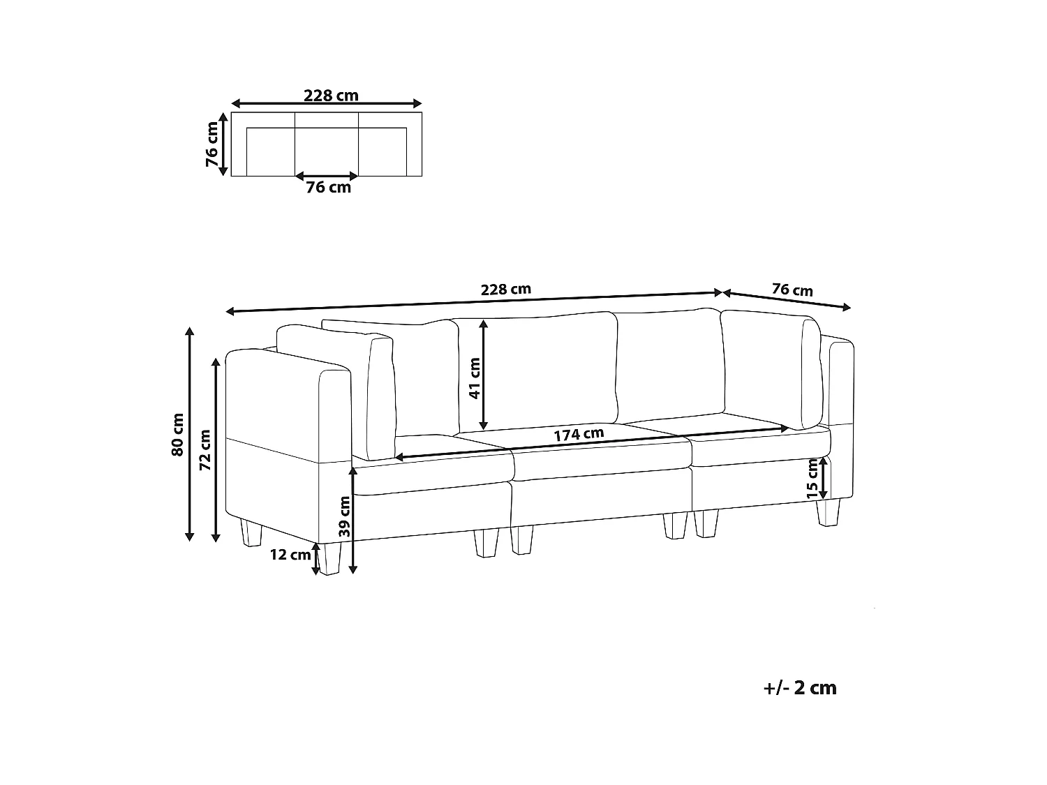 Canapé modulable 3 places UNSTAD Cuir PU Noir