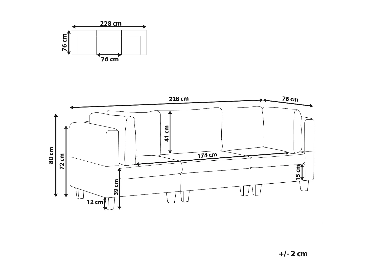 Canapé modulable 3 places UNSTAD Cuir PU Noir