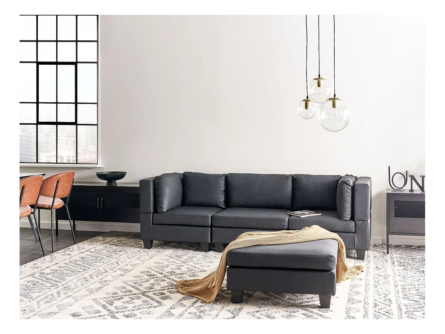 Canapé modulable 3 places UNSTAD Cuir PU Noir