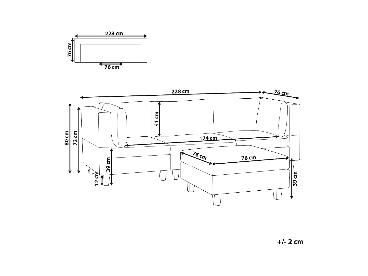 Canapé modulable 3 places UNSTAD Cuir PU Noir