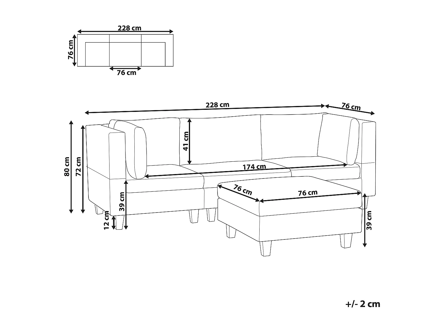 Canapé modulable UNSTAD Cuir PU Noir 3 places