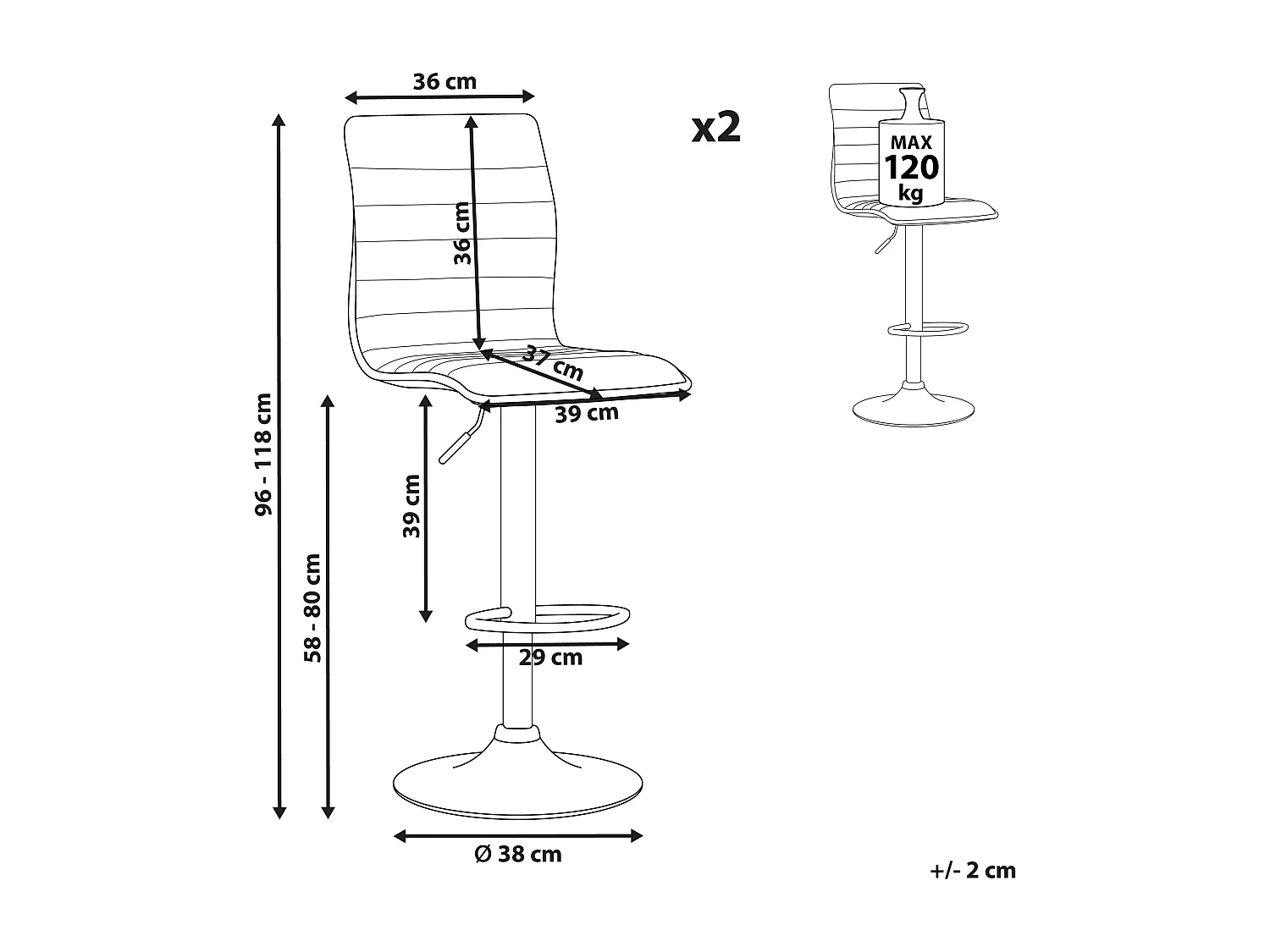 Barhocker 2er Set Kunstleder grün Metallgestell Fußstütze schwarz Lucerne II