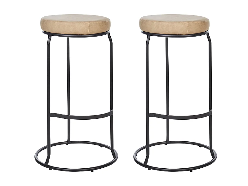 Barhocker 2er Set Kunstleder Beige ohne Lehne mit Fußstützen Retro Milroy