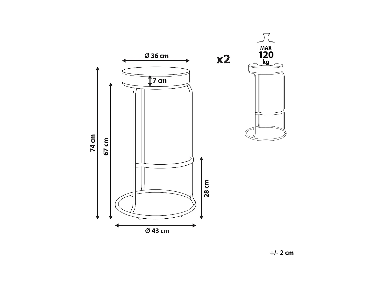 Lot de 2 tabourets de bar MILROY Cuir PU Beige