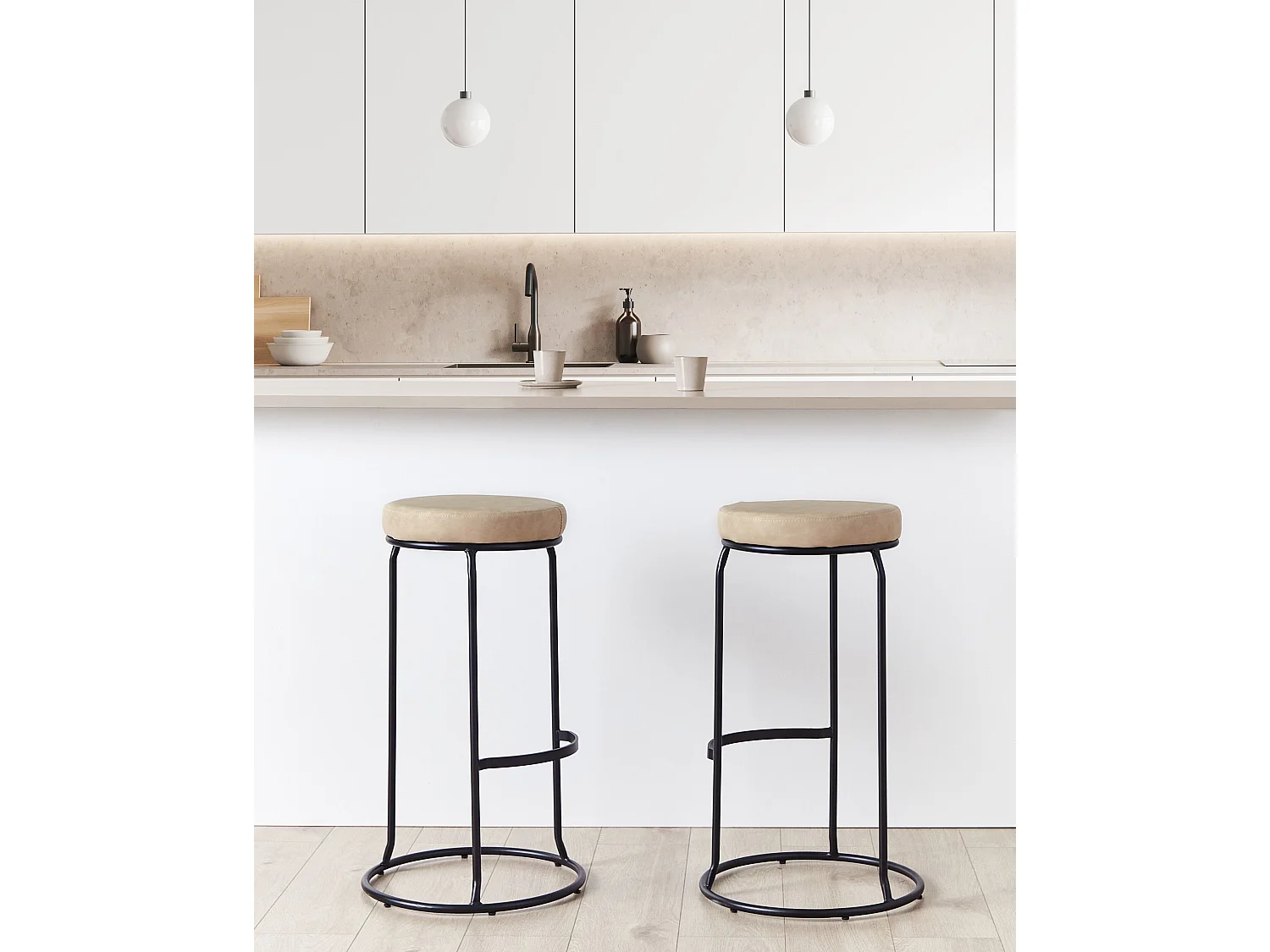 Lot de 2 tabourets de bar MILROY Cuir PU Beige