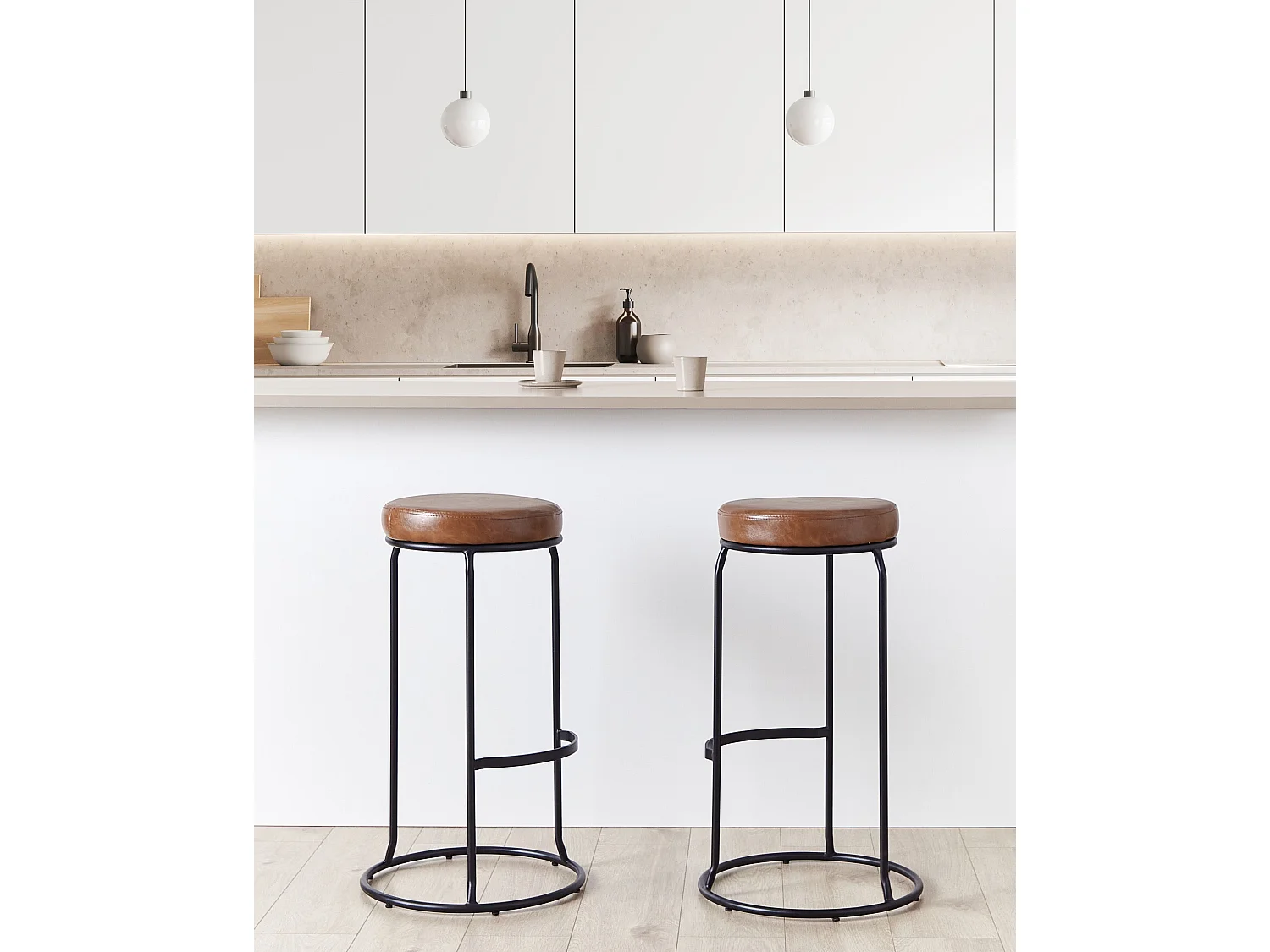 Lot de 2 tabourets de bar MILROY Cuir PU Marron