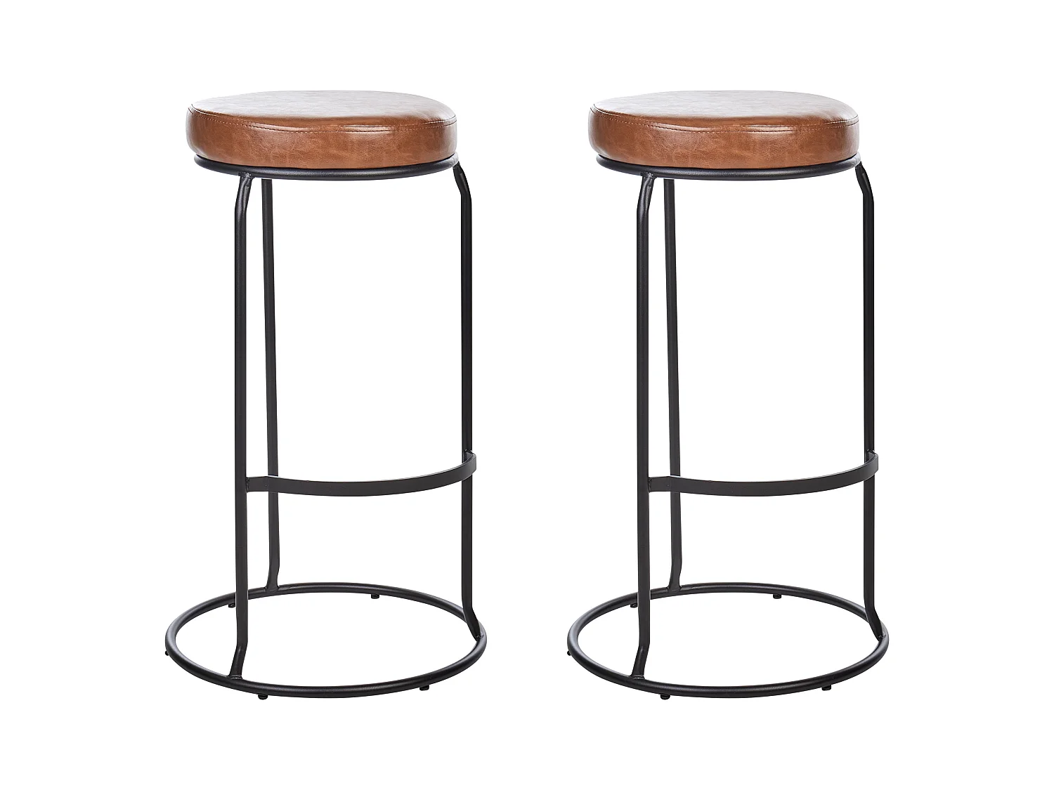 Barhocker 2er Set Kunstleder Braun ohne Lehne mit Fußstützen Retro Milroy