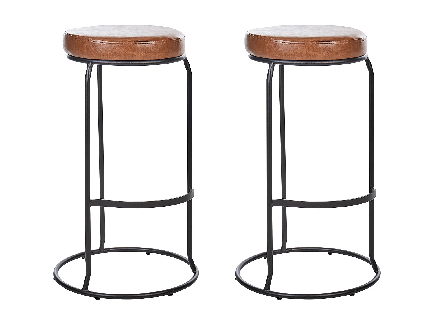 Barhocker 2er Set Kunstleder Braun ohne Lehne mit Fußstützen Retro Milroy