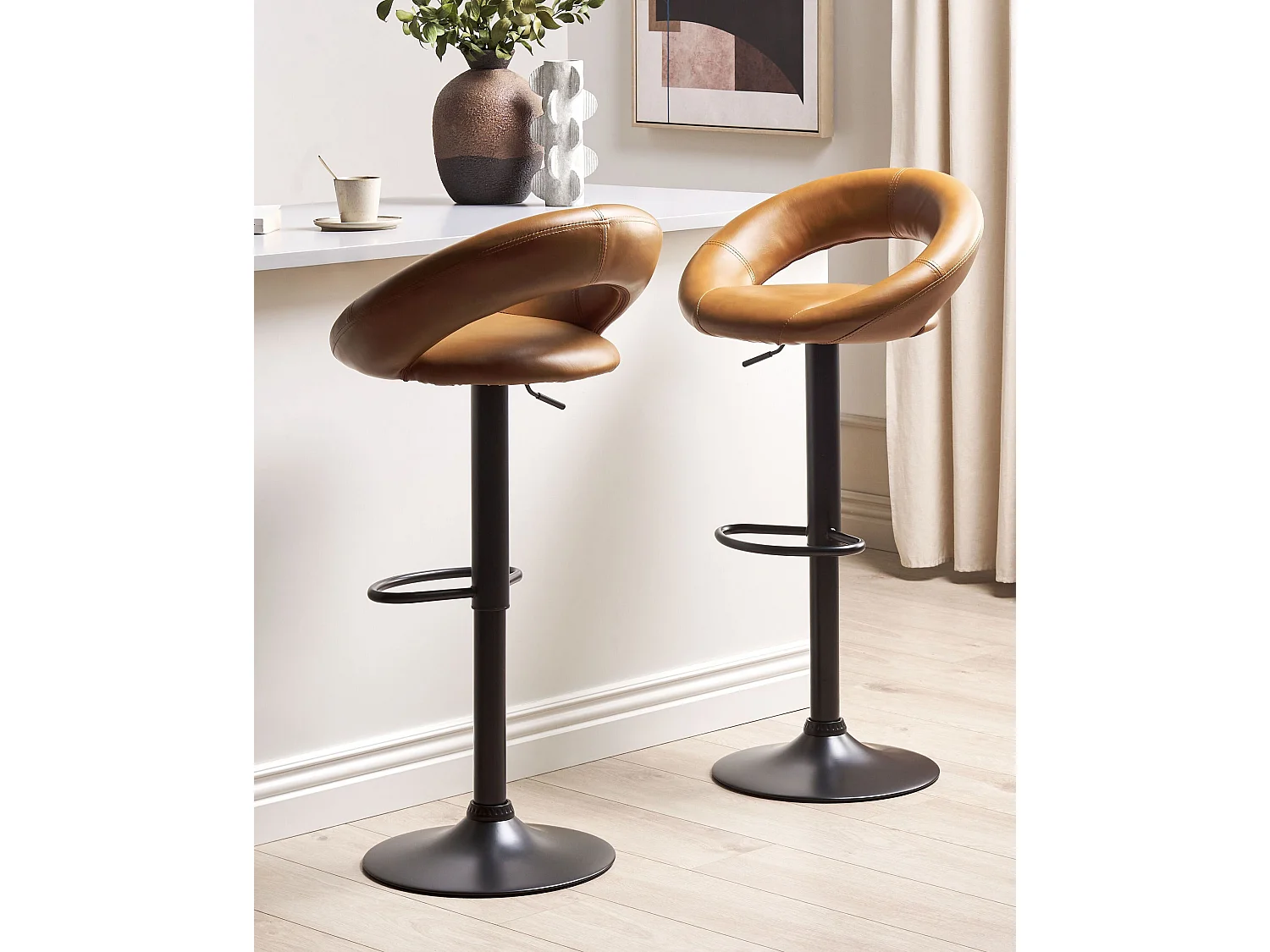 Lot de 2 chaises de bar PEORIA Cuir PU Marron doré