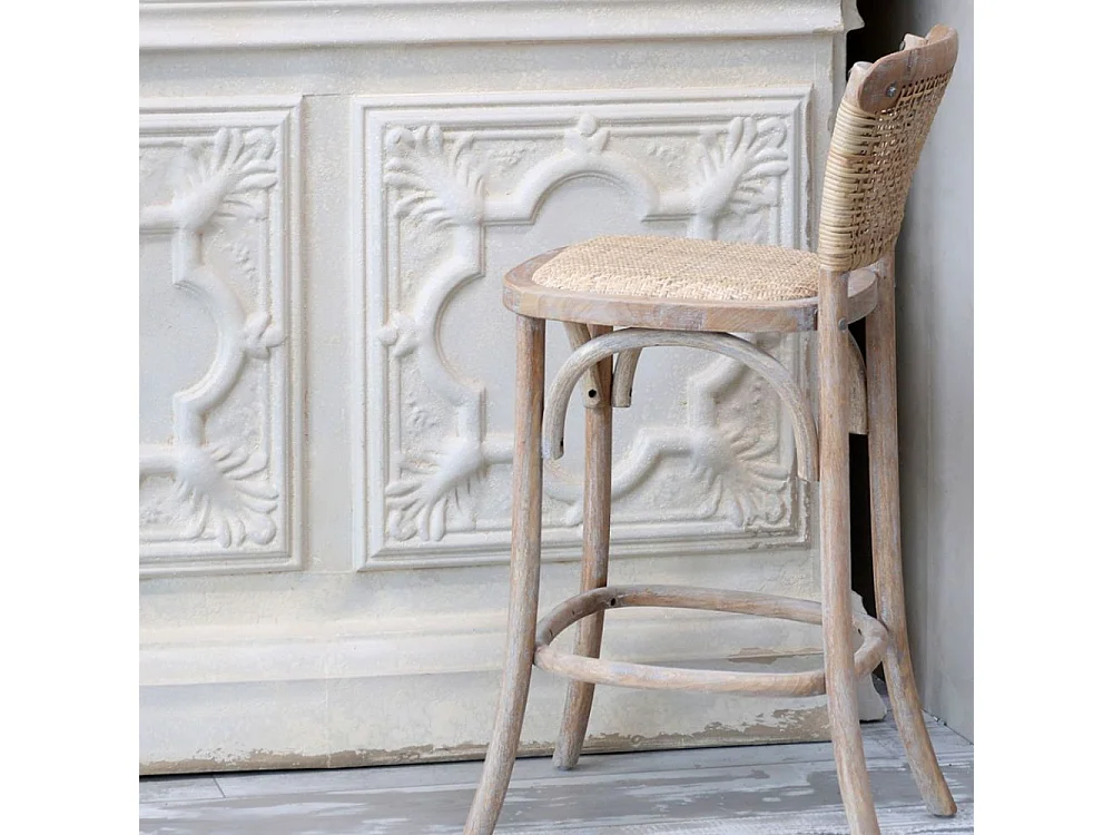 Tabouret de bar en bois et osier marron 43.5 x 51.5 x 103 cm