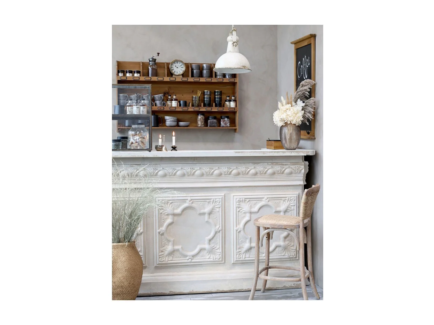 Tabouret de bar en bois et osier marron 43.5 x 51.5 x 103 cm