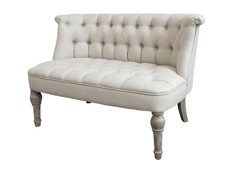 Canapé en bois de chêne et lin crème 110 x 55 x 75 cm